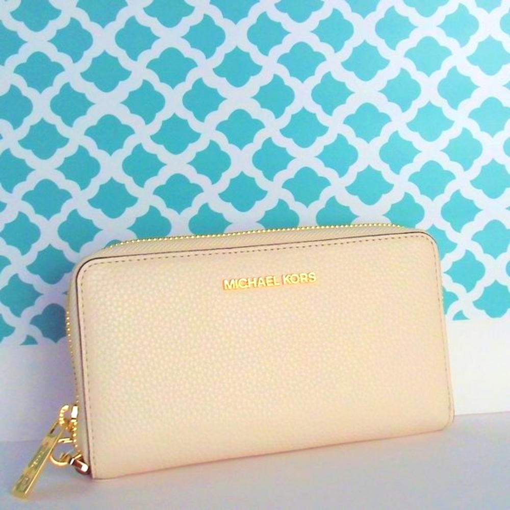 Cream and Gold Michael Kors Leather Wallet Phone Case